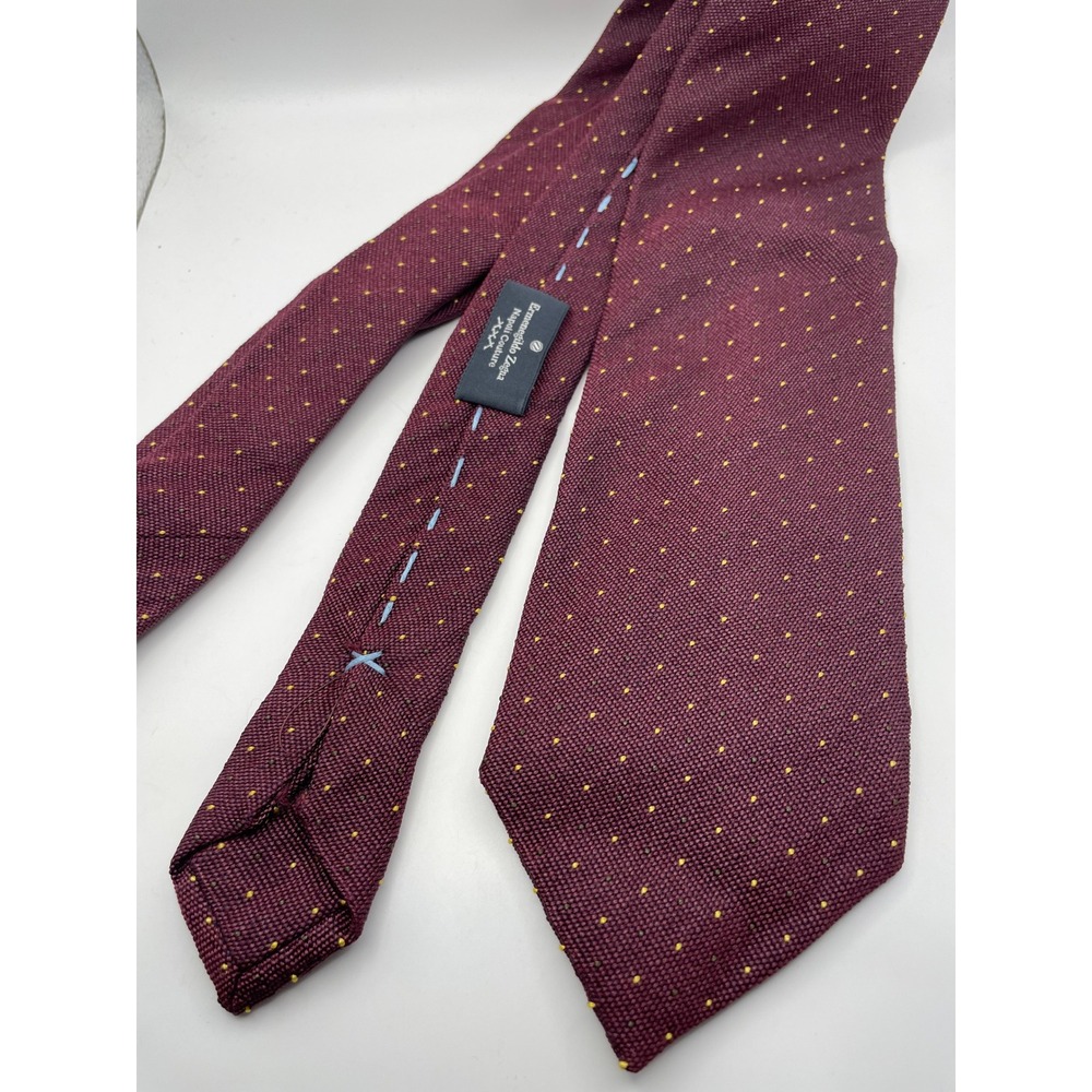 Ermenegildo Zegna Napoli Couture XXX Silk Tie Burgundy Yellow Micro Dot Italy